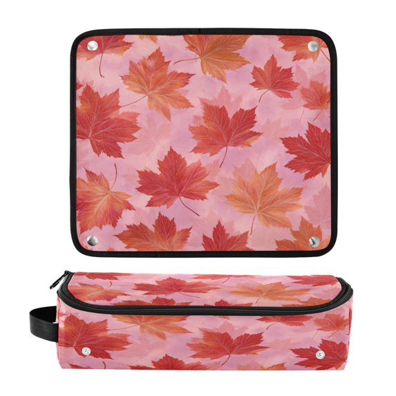 Hair Tool Organizer Bag with Heat Resistant Mat Removable Travel Storage Case for Hot Air Brushes Curling Irons Red Maple Leaf Pattern