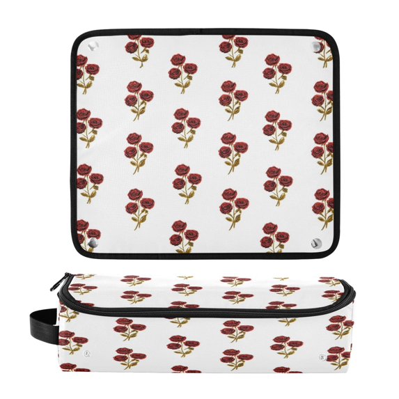 Hair Tool Organizer Bag with Heat Resistant Mat Removable Travel Storage Case for Hot Air Brushes Curling Irons Red Roses and Golden Leaves