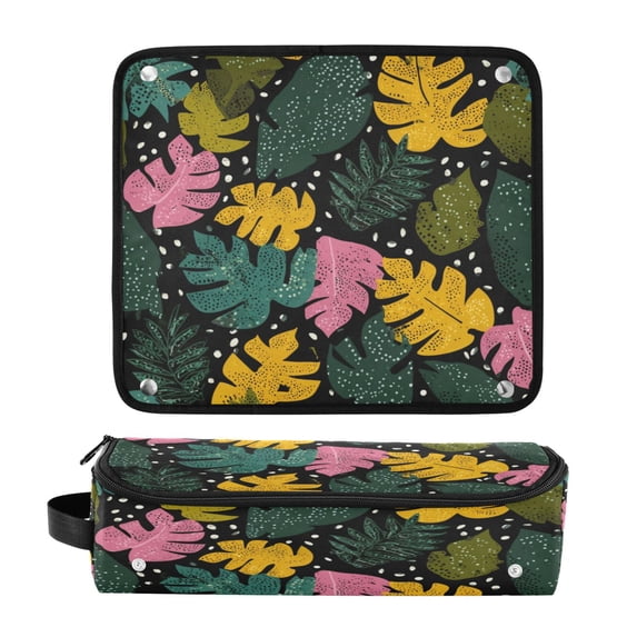 Hair Tool Organizer Bag with Heat Resistant Mat Removable Travel Storage Case for Hot Air Brushes Curling Irons Retro Tropical Leaves