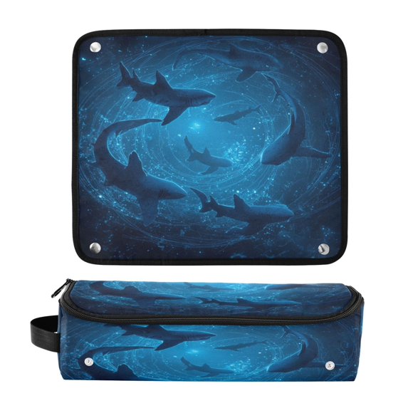 Hair Tool Organizer Bag with Heat Resistant Mat Removable Travel Storage Case for Hot Air Brushes Curling Irons Sharks Are Swimming
