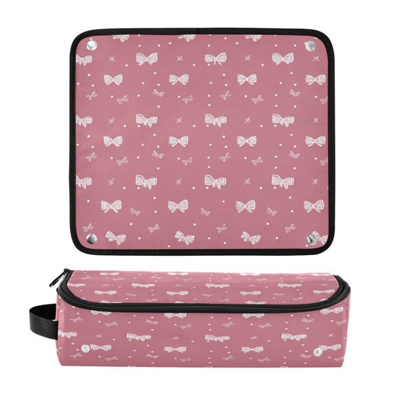 Hair Tool Organizer Bag with Heat Resistant Mat Removable Travel Storage Case for Hot Air Brushes Curling Irons Small Bows and Dots Pattern