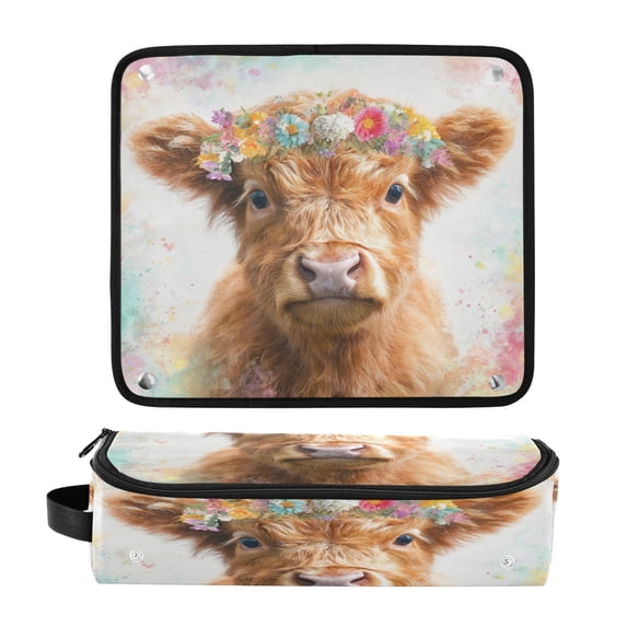 Hair Tool Organizer Bag with Heat Resistant Mat Removable Travel Storage Case for Hot Air Brushes Curling Irons Small Highland Cattle