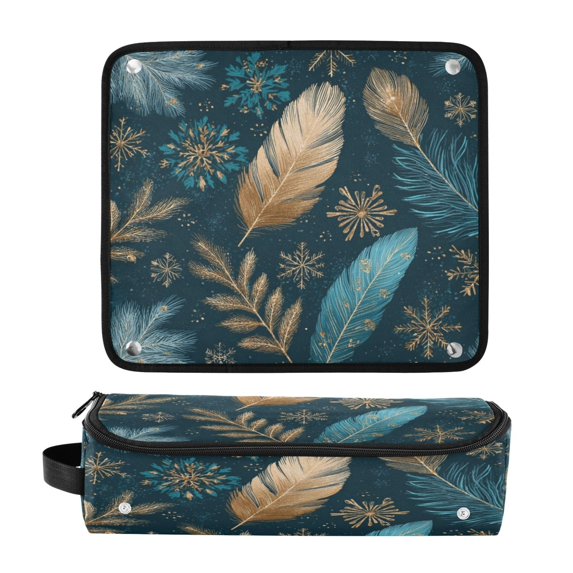 Hair Tool Organizer Bag with Heat Resistant Mat Removable Travel Storage Case for Hot Air Brushes Curling Irons Snowflake and Feather Pattern