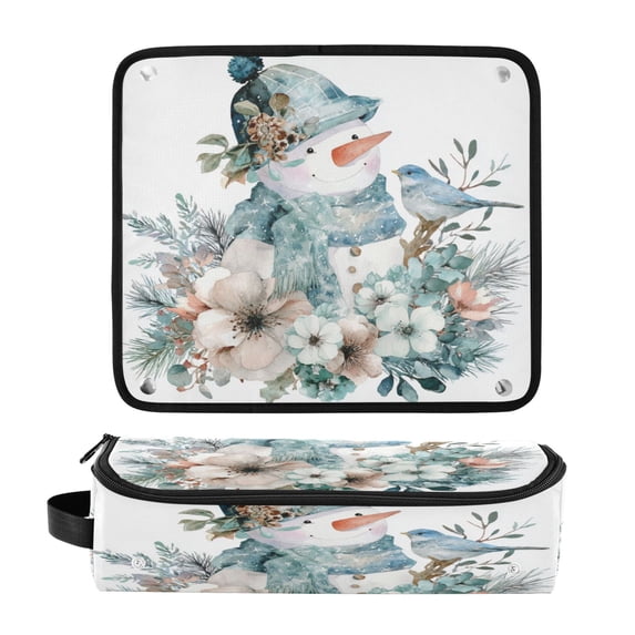 Hair Tool Organizer Bag with Heat Resistant Mat Removable Travel Storage Case for Hot Air Brushes Curling Irons Snowman with Flowers Bird