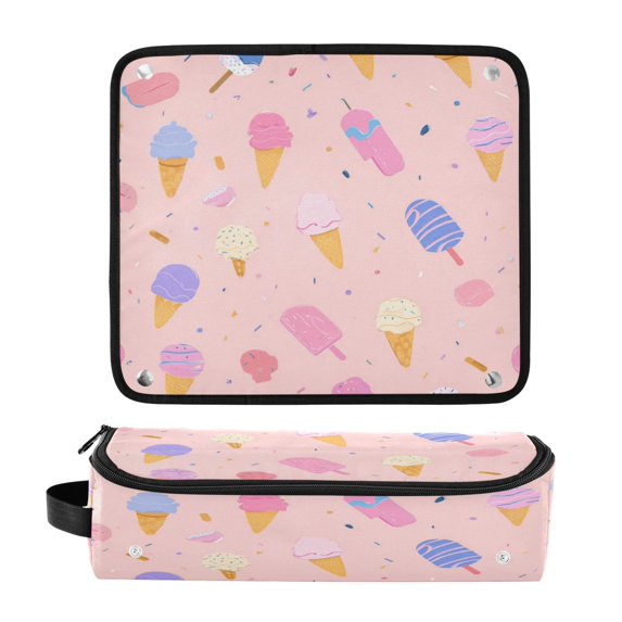 Hair Tool Organizer Bag with Heat Resistant Mat Removable Travel Storage Case for Hot Air Brushes Curling Irons Summer Ice Cream Pattern