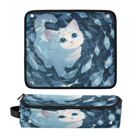 Hair Tool Organizer Bag with Heat Resistant Mat Removable Travel Storage Case for Hot Air Brushes Curling Irons Swirl Fish and Cat