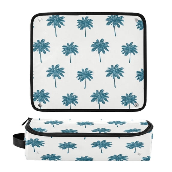 Hair Tool Organizer Bag with Heat Resistant Mat Removable Travel Storage Case for Hot Air Brushes Curling Irons Teal Palm Tree Pattern