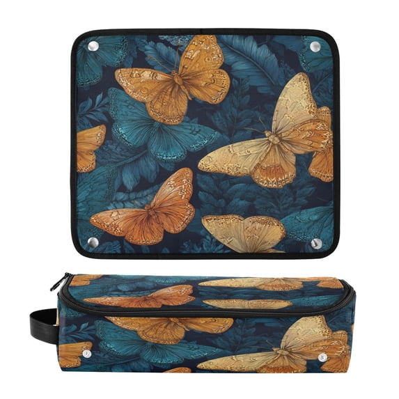 Hair Tool Organizer Bag with Heat Resistant Mat Removable Travel Storage Case for Hot Air Brushes Curling Irons Teal and Orange Butterflies