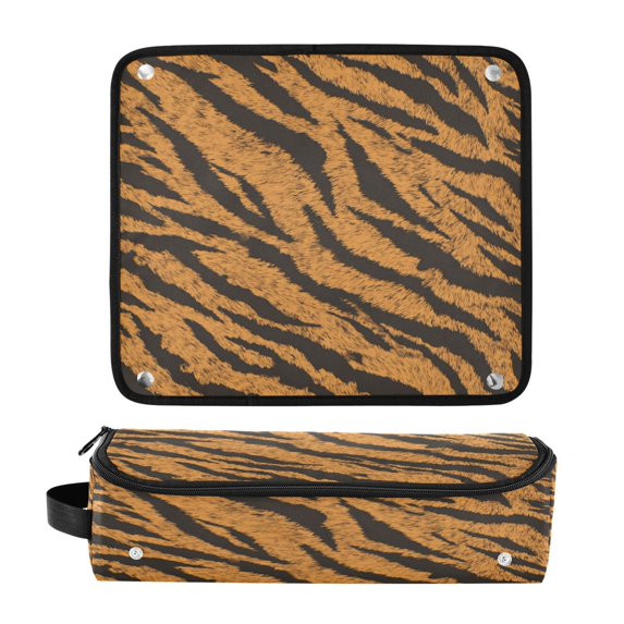 Hair Tool Organizer Bag with Heat Resistant Mat Removable Travel Storage Case for Hot Air Brushes Curling Irons Tiger Stripes Pattern