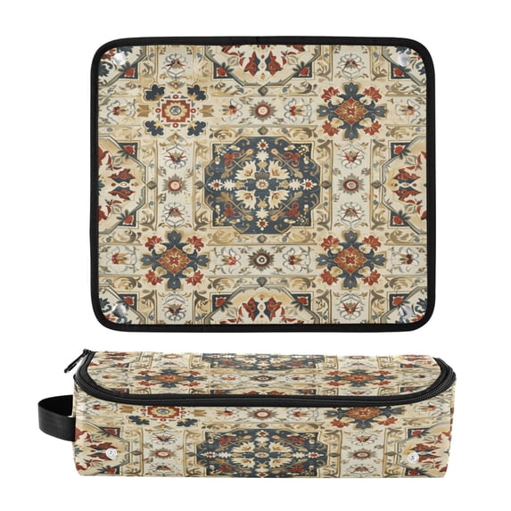 Hair Tool Organizer Bag with Heat Resistant Mat Removable Travel Storage Case for Hot Air Brushes Curling Irons Traditional Intricate Pattern