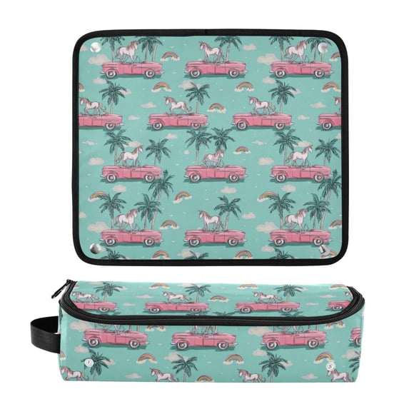 Hair Tool Organizer Bag with Heat Resistant Mat Removable Travel Storage Case for Hot Air Brushes Curling Irons Unicorns Riding in Cars