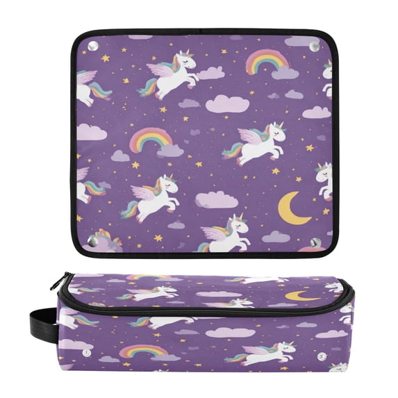Hair Tool Organizer Bag with Heat Resistant Mat Removable Travel Storage Case for Hot Air Brushes Curling Irons Unicorns with Rainbows and Clouds