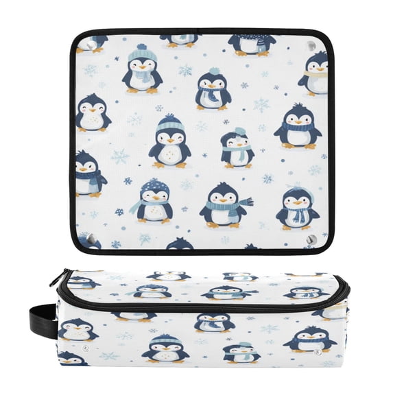 Hair Tool Organizer Bag with Heat Resistant Mat Removable Travel Storage Case for Hot Air Brushes Curling Irons Various Poses Penguin Patterns