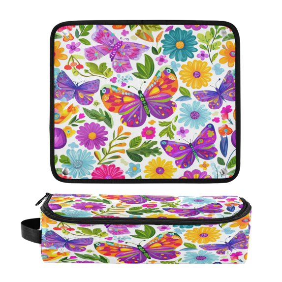 Hair Tool Organizer Bag with Heat Resistant Mat Removable Travel Storage Case for Hot Air Brushes Curling Irons Vibrant and Lively Butterflies