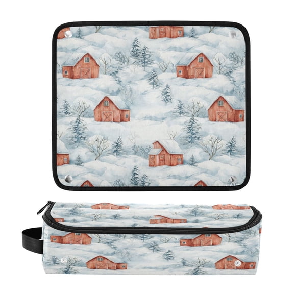 Hair Tool Organizer Bag with Heat Resistant Mat Removable Travel Storage Case for Hot Air Brushes Curling Irons Watercolor Red Bar Pattern