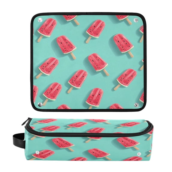 Hair Tool Organizer Bag with Heat Resistant Mat Removable Travel Storage Case for Hot Air Brushes Curling Irons Watermelon Popsicle Pattern