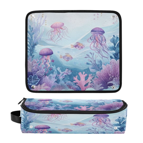 Hair Tool Organizer Bag with Heat Resistant Mat Removable Travel Storage Case for Hot Air Brushes Curling Irons Whimsical Underwater Scene