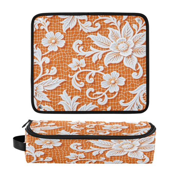 Hair Tool Organizer Bag with Heat Resistant Mat Removable Travel Storage Case for Hot Air Brushes Curling Irons White Lace with Openwork Weave