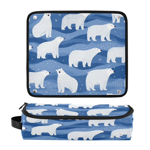 Hair Tool Organizer Bag with Heat Resistant Mat Removable Travel Storage Case for Hot Air Brushes Curling Irons White Polar Bears Pattern