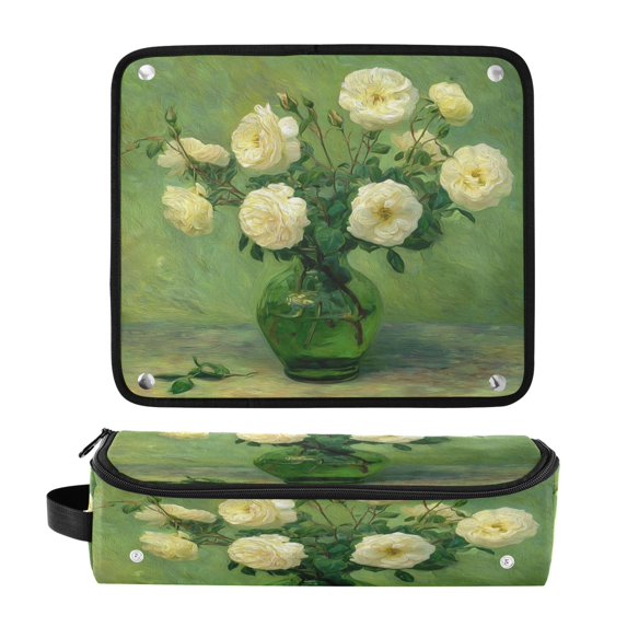 Hair Tool Organizer Bag with Heat Resistant Mat Removable Travel Storage Case for Hot Air Brushes Curling Irons White Roses in A Vase