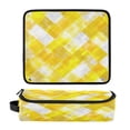 thumbnail image 1 of Hair Tool Organizer Bag with Heat Resistant Mat Removable Travel Storage Case for Hot Air Brushes Curling Irons Yellow and White Checkered Squares, 1 of 8