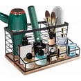 thumbnail image 1 of Hair Tool Organizer, Movable Hair Dryer Holder, Hair Styling Tools Storage for Vanity, Bath Counter Organizer, Bathroom Trays for Hair Toiletry, Makeup (12" x 7.7" x 5.8", Wood-Black), 1 of 9