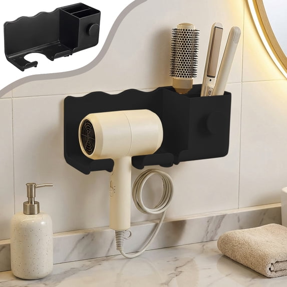 Hair Tool Organizer Wall Mount No Drill, Hair Dryer Holder for Flat Iron Curling Wand – Rustproof ABS Bathroom Storage Rack for Dorm, Apartment, RV, Small Spaces