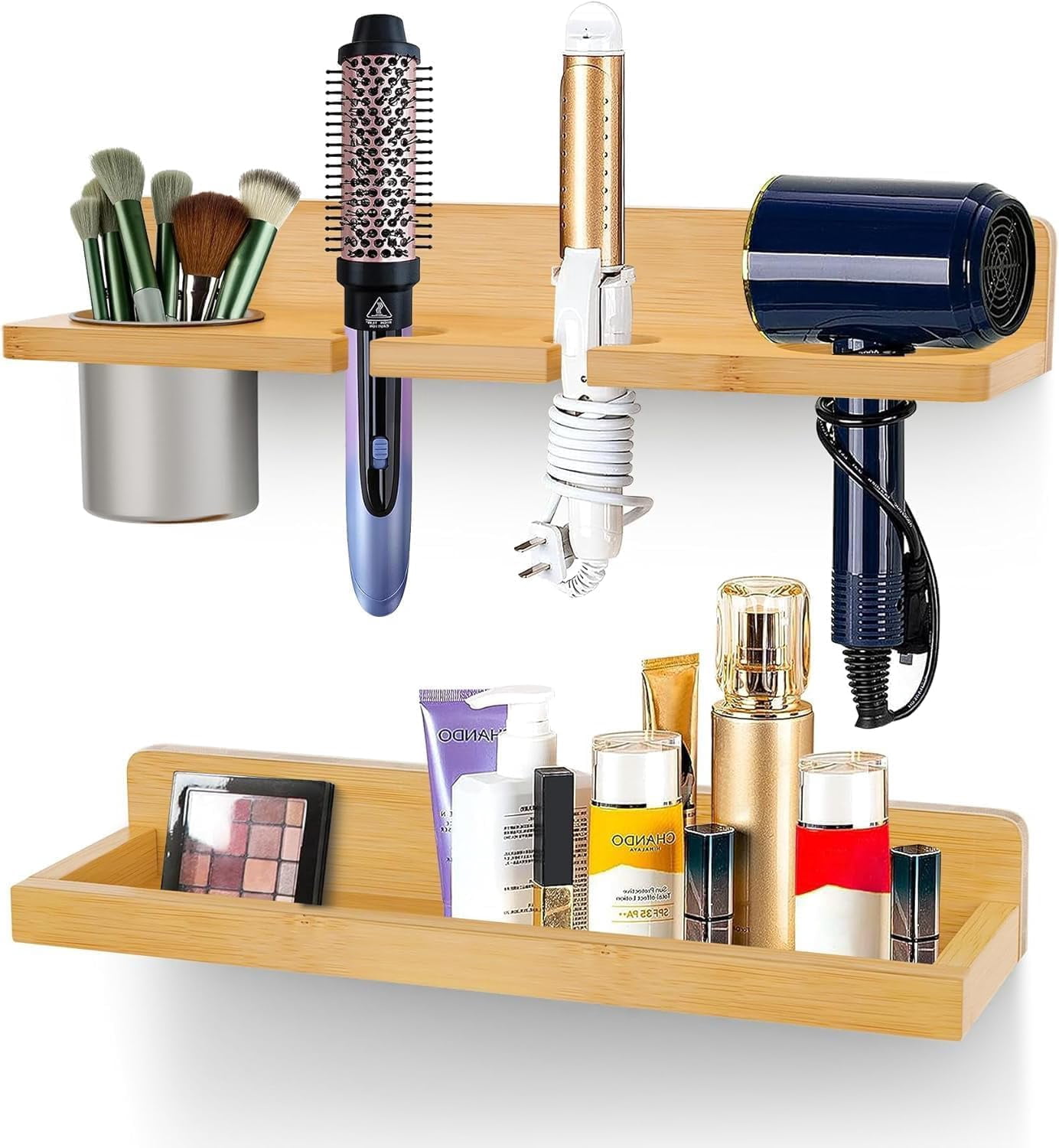 Hair Tool Organizer Wall Mount, Set of 2 Hair Tools Wall Holder, Wood ...