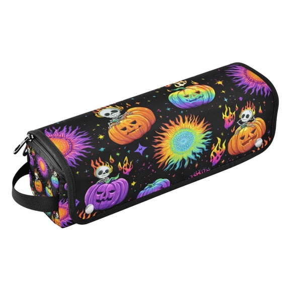 Hair Tool Travel Bag with Heat Resistant Mat for Flat Iron Straighteners Curling Iron Makeup Toiletries & Haircare Accessories Halloween Pumpkin Spooky Pattern