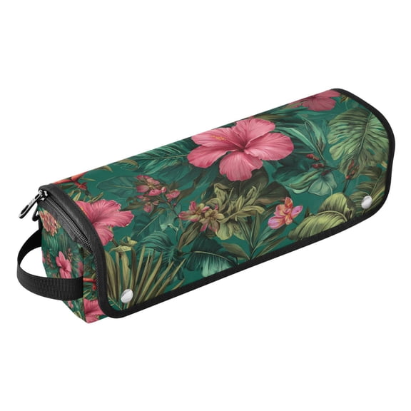 Hair Tool Travel Bag with Heat Resistant Mat for Flat Iron Straighteners Curling Iron Makeup Toiletries & Haircare Accessories Pink and Green Tropical Plants