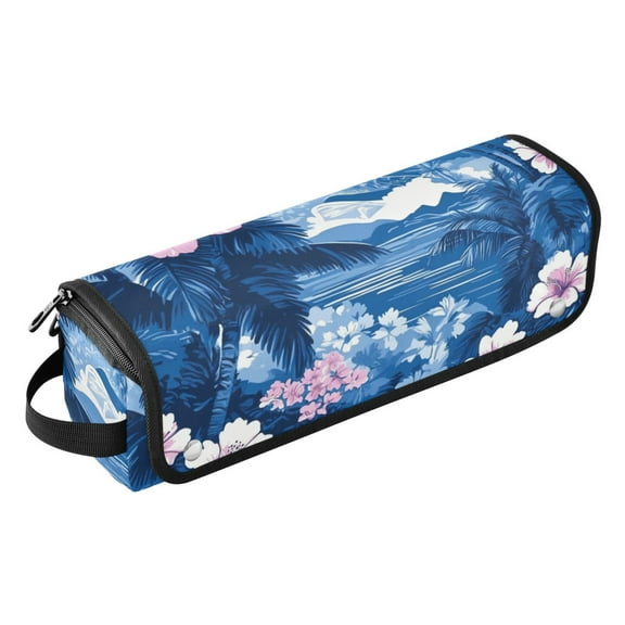 Hair Tool Travel Bag with Heat Resistant Mat for Flat Iron, Straighteners, Curling Iron, Makeup, Toiletries & Haircare Accessories, Portable Hot Tools Organizer with Hangdbag. Hawaiian-inspired Print