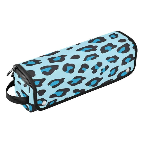 Hair Tool Travel Bag with Heat Resistant Mat for Flat Iron, Straighteners, Curling Iron, Makeup, Toiletries & Haircare Accessories, Portable Hot Tools Organizer with Hangdbag. Blue Leopard Print