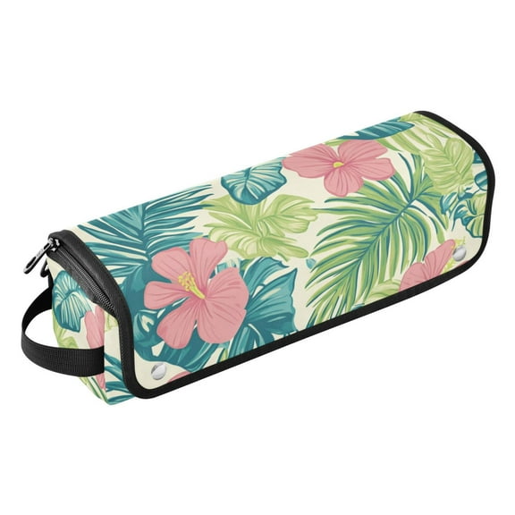 Hair Tool Travel Bag with Heat Resistant Mat for Flat Iron, Straighteners, Curling Iron, Makeup, Toiletries & Haircare Accessories, Portable Hot Tools Organizer with Hangdbag. Hawaiian Floral Pattern