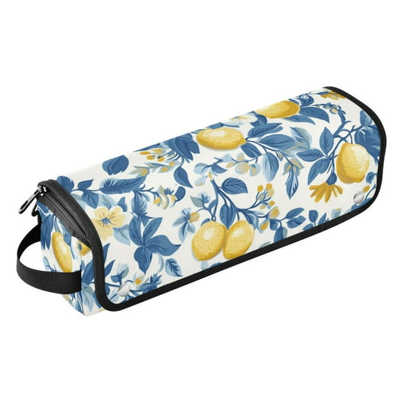 Hair Tool Travel Bag with Heat Resistant Mat for Flat Iron, Straighteners, Curling Iron, Makeup, Toiletries & Haircare Accessories, Portable Hot Tools Organizer with Hangdbag. Yellow Lemons