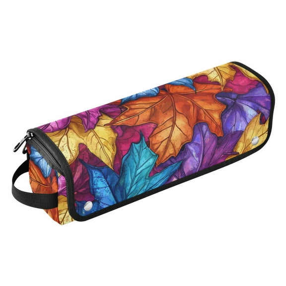 Hair Tool Travel Bag with Heat Resistant Mat for Flat Iron, Straighteners, Curling Iron, Makeup, Toiletries & Haircare Accessories, Portable Hot Tools Organizer with Hangdbag. Colorful Maple Leaf