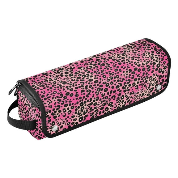 Hair Tool Travel Bag with Heat Resistant Mat for Flat Iron, Straighteners, Curling Iron, Makeup, Toiletries & Haircare Accessories, Portable Hot Tools Organizer with Hangdbag. Pink Leopard Pattern