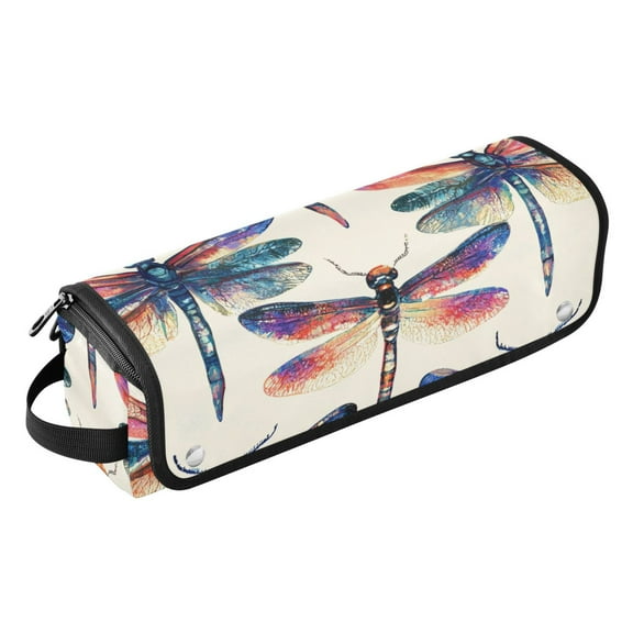 Hair Tool Travel Bag with Heat Resistant Mat for Flat Iron, Straighteners, Curling Iron, Makeup, Toiletries & Haircare Accessories, Portable Hot Tools Organizer with Hangdbag. Multicolor Dragonfly