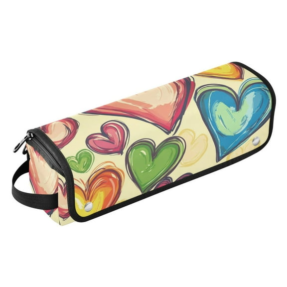 Hair Tool Travel Bag with Heat Resistant Mat for Flat Iron, Straighteners, Curling Iron, Makeup, Toiletries & Haircare Accessories, Portable Hot Tools Organizer with Hangdbag. Colorful Hearts Pattern