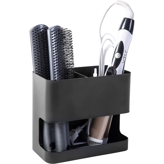 Hair Tools Organizer with 2 Slots, Black Metal Curling Iron Holder, Wall Mounted Salon Hair Accessories Organizer, Blow Dryer, Straightener and Hair Brush Holder, Hot Tools Organizer