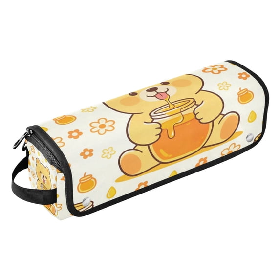 Hair Tools Storage with Heat Resistant Mat- Bear Eating Honey Pattern Printed Curling Iron Travel Bag/Flat Iron Case for Women