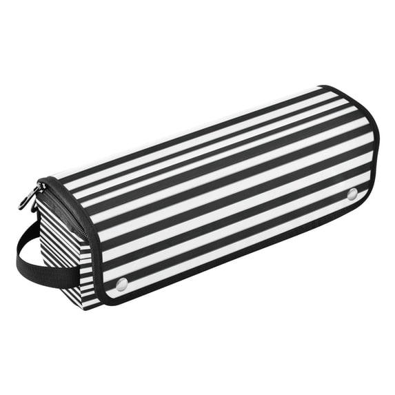 Hair Tools Storage with Heat Resistant Mat- Black and White Horizontal Stripes Printed Curling Iron Travel Bag/Flat Iron Case for Women