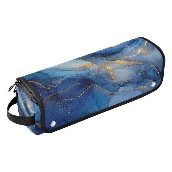Hair Tools Storage with Heat Resistant Mat- Blue Gold Glitter Art Printed Curling Iron Travel Bag/Flat Iron Case for Women