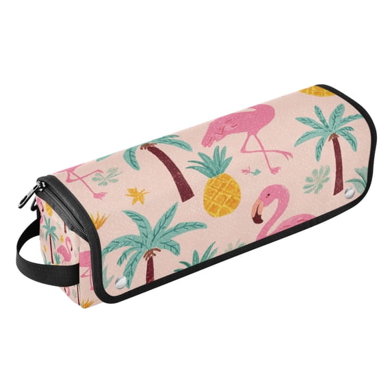 Hair Tools Storage with Heat Resistant Mat- Cartoon Flamingo Printed Curling Iron Travel Bag/Flat Iron Case for Women