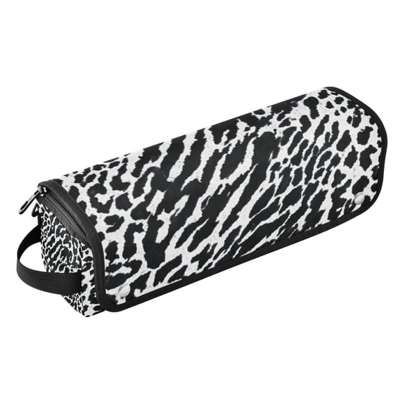 Hair Tools Storage with Heat Resistant Mat- Deep Black and White Printed Curling Iron Travel Bag/Flat Iron Case for Women