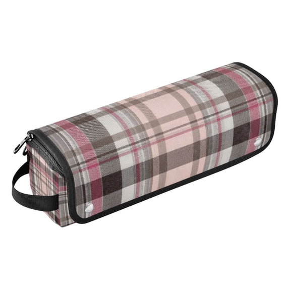 Hair Tools Storage with Heat Resistant Mat- Gray and White Checkered Pattern Printed Curling Iron Travel Bag/Flat Iron Case for Women