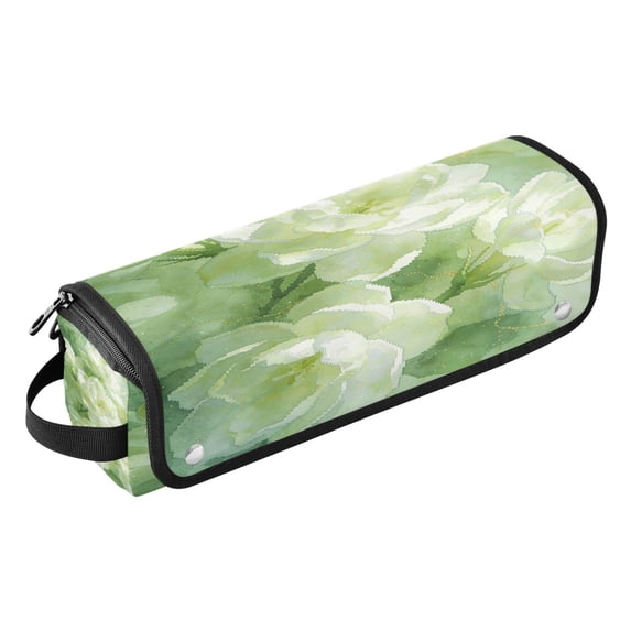 Hair Tools Storage with Heat Resistant Mat- Green Flower Pattern Printed Curling Iron Travel Bag/Flat Iron Case for Women