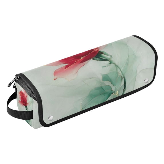 Hair Tools Storage with Heat Resistant Mat- Greenish-blue Silk Printed Curling Iron Travel Bag/Flat Iron Case for Women