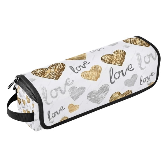Hair Tools Storage with Heat Resistant Mat- Heart-shaped Pattern Printed Curling Iron Travel Bag/Flat Iron Case for Women