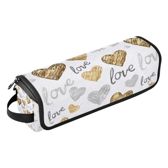 Hair Tools Storage with Heat Resistant Mat- Heart-shaped Pattern Printed Curling Iron Travel Bag/Flat Iron Case for Women