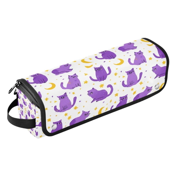 Hair Tools Storage with Heat Resistant Mat- Purple Cat Pattern Printed Curling Iron Travel Bag/Flat Iron Case for Women